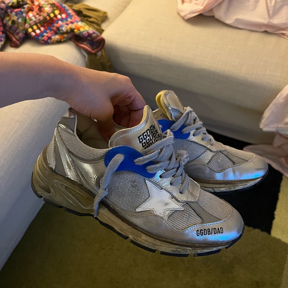 Golden Goose Silver and Blue Sneakers